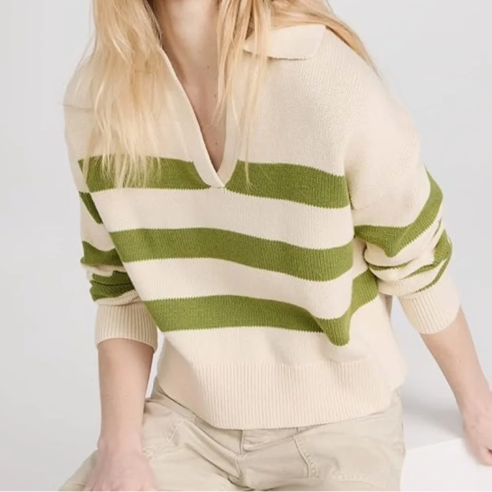 NWT Velvet Women's Lucie Henley Sweater in Cream and Green Stripe size xs